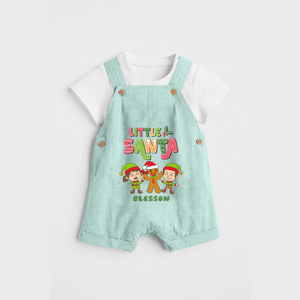 Little' Santa - Kids Dungaree Set With Customized Name - ARCTIC BLUE - 0 - 5 Months Old (Chest 18")