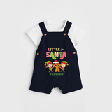 Little' Santa - Kids Dungaree Set With Customized Name - NAVY BLUE - 0 - 5 Months Old (Chest 18")