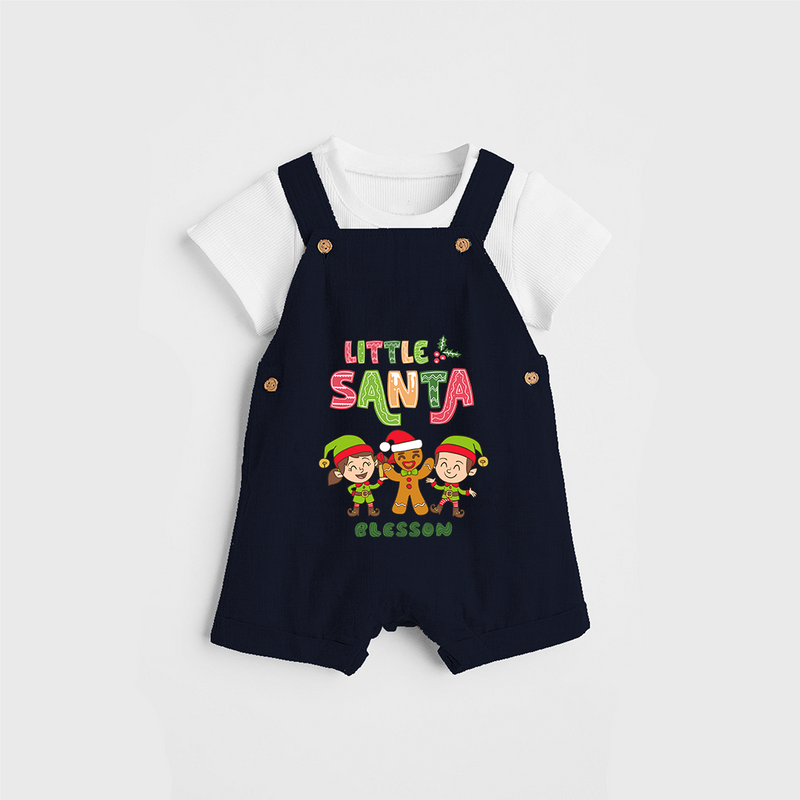 Little' Santa - Kids Dungaree Set With Customized Name - NAVY BLUE - 0 - 5 Months Old (Chest 18")