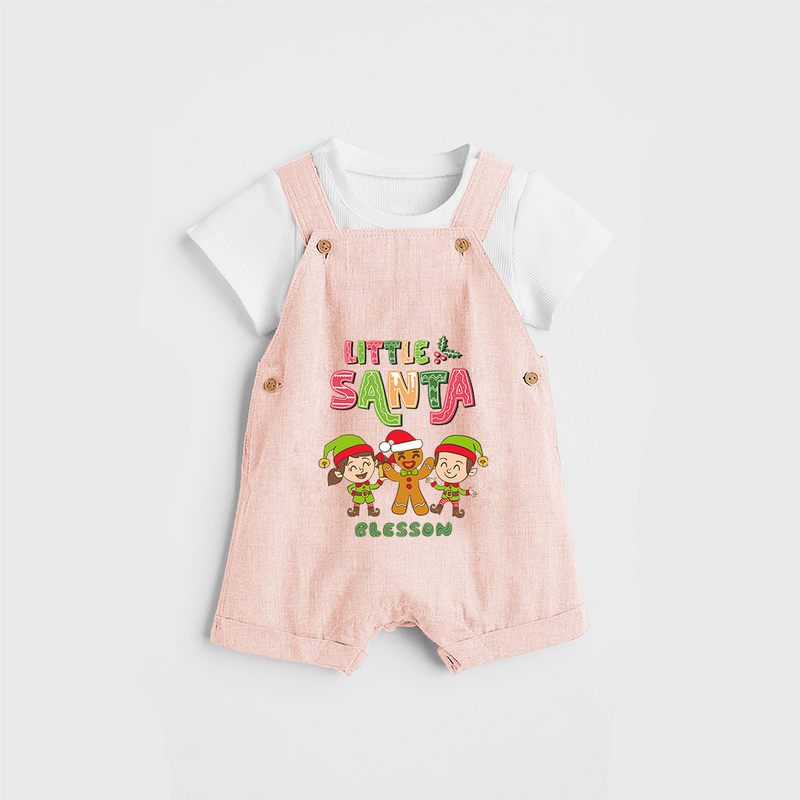 Little' Santa - Kids Dungaree Set With Customized Name - PEACH - 0 - 5 Months Old (Chest 18")