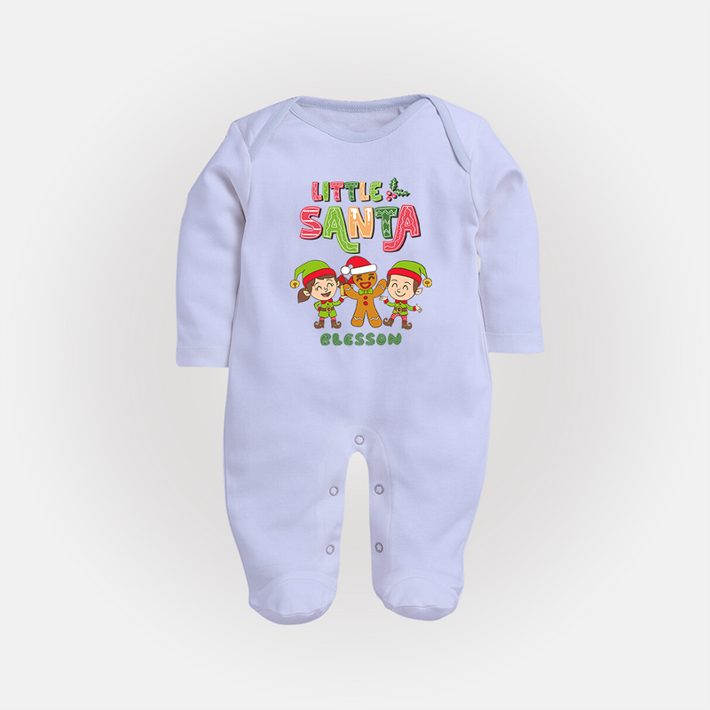 Little' Santa - Kids Baby Sleep Suit With Customized Name - BABY BLUE - New Born (Chest 7.5")