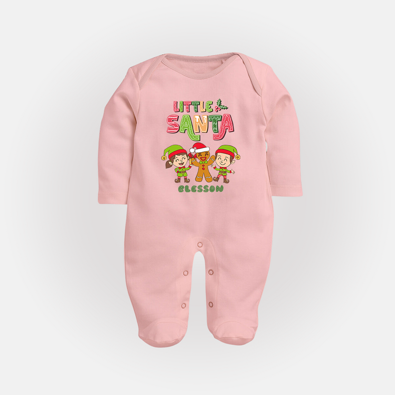 Little' Santa - Kids Baby Sleep Suit With Customized Name - BABY PINK - New Born (Chest 7.5")