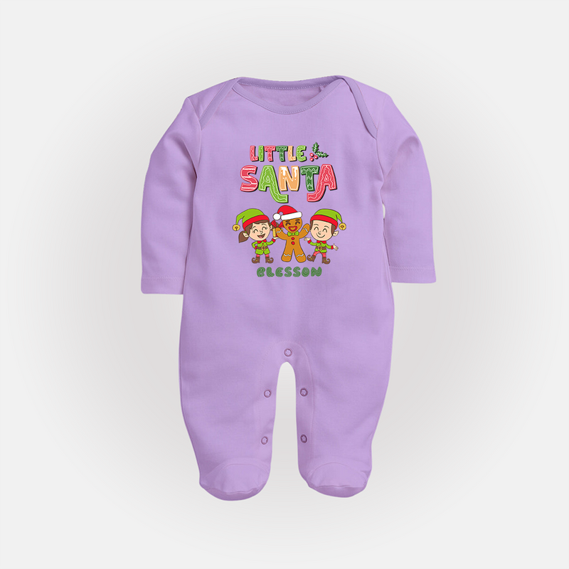 Little' Santa - Kids Baby Sleep Suit With Customized Name - LILAC - New Born (Chest 7.5")