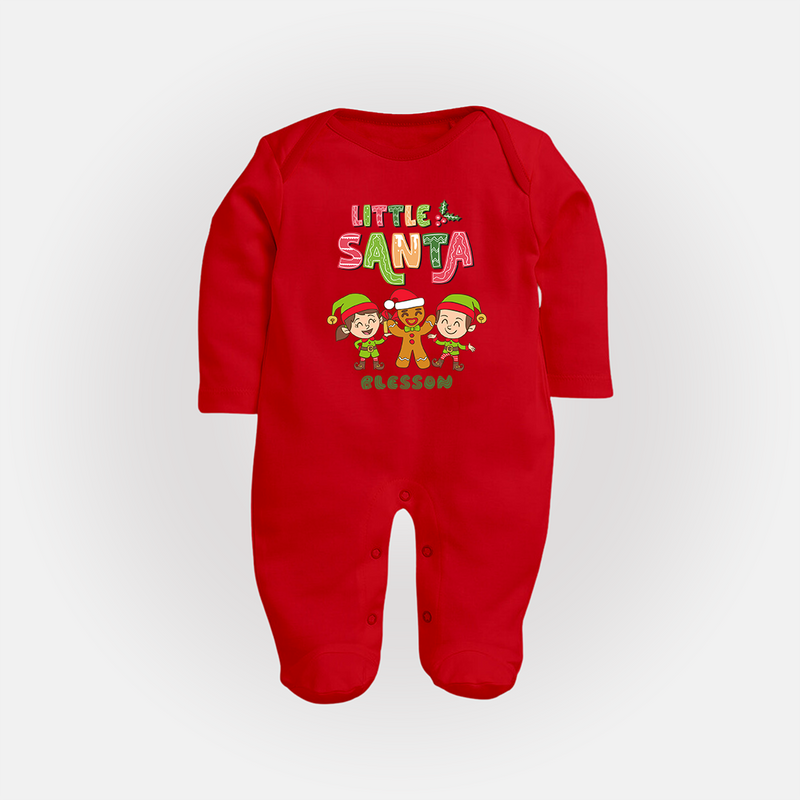 Little' Santa - Kids Baby Sleep Suit With Customized Name - RED - New Born (Chest 7.5")