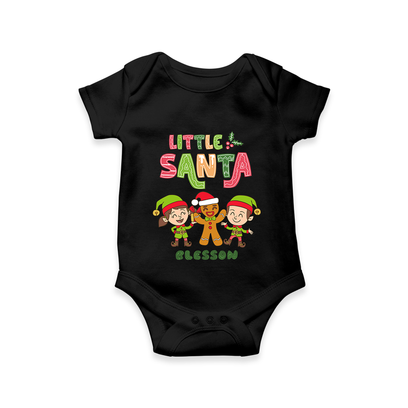 Little' Santa - Baby Romper With Customized Name - BLACK - 0 - 3 Months Old (Chest 16")