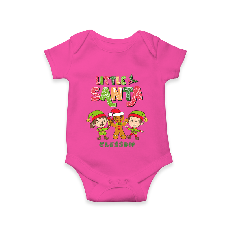 Little' Santa - Baby Romper With Customized Name - HOT PINK - 0 - 3 Months Old (Chest 16")