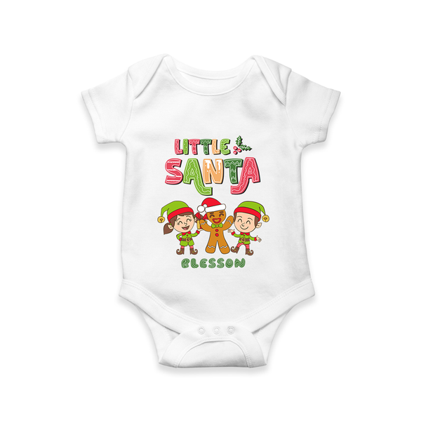 Little' Santa - Baby Romper With Customized Name - WHITE - 0 - 3 Months Old (Chest 16")