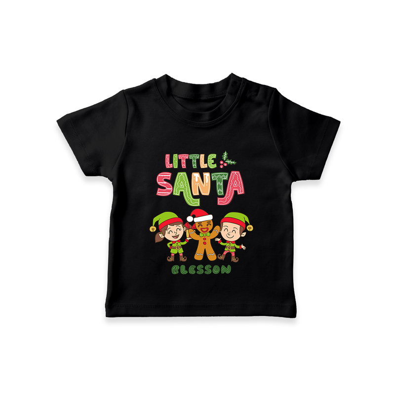 Little' Santa - Kids T-Shirt With Customized Name - BLACK - 0-5 Months Old (Chest 17")