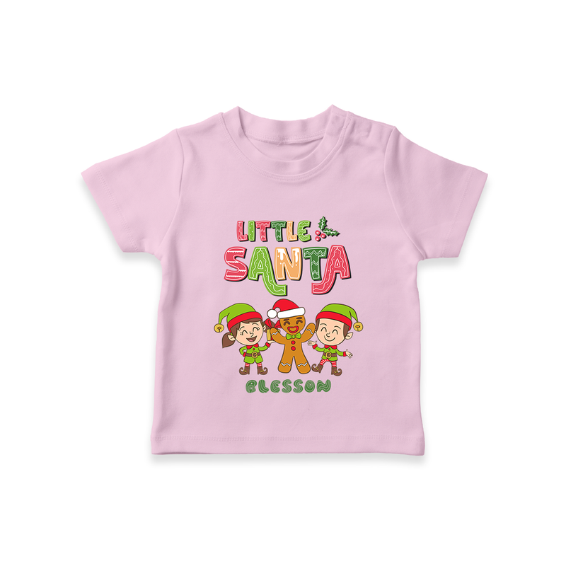 Little' Santa - Kids T-Shirt With Customized Name - PINK - 0-5 Months Old (Chest 17")