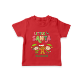 Little' Santa - Kids T-Shirt With Customized Name - RED - 0-5 Months Old (Chest 17")