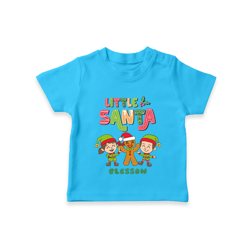 Little' Santa - Kids T-Shirt With Customized Name - SKY BLUE - 0-5 Months Old (Chest 17")