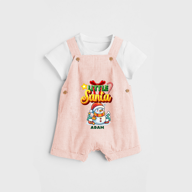 Little' Santa - Personalized Dungaree Set For Your Little One - PEACH - 0 - 5 Months Old (Chest 18")