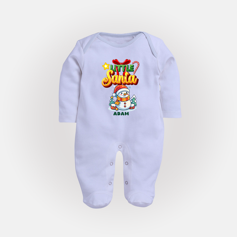 Little' Santa - Personalized Baby Sleep Suit For Your Little One - BABY BLUE - New Born (Chest 7.5")