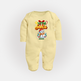 Little' Santa - Personalized Baby Sleep Suit For Your Little One - PASTEL YELLOW - New Born (Chest 7.5")