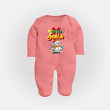 Little' Santa - Personalized Baby Sleep Suit For Your Little One - PEACH - New Born (Chest 7.5")