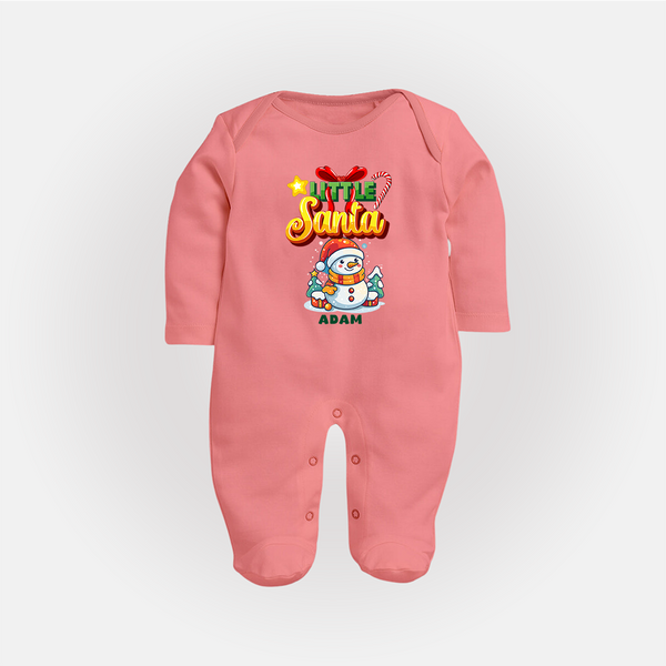 Little' Santa - Personalized Baby Sleep Suit For Your Little One - PEACH - New Born (Chest 7.5")