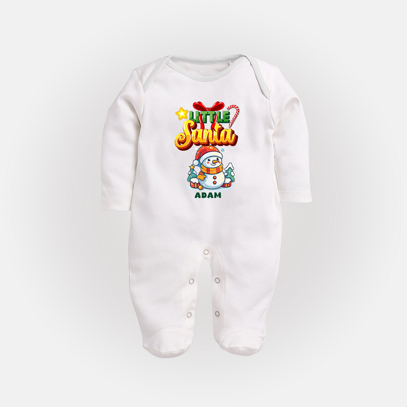 Little' Santa - Personalized Baby Sleep Suit For Your Little One - WHITE - New Born (Chest 7.5")