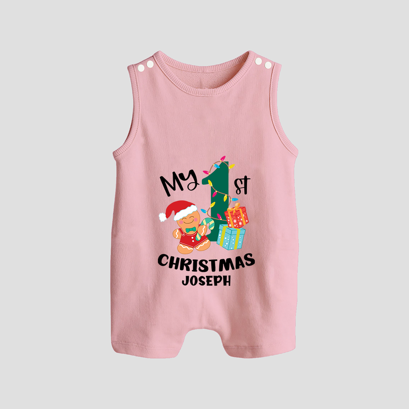 My 1st Christmas - Personalized Kids Romper Suit For Christmas - BABY PINK - 0 - 5 Months Old (Chest 18")