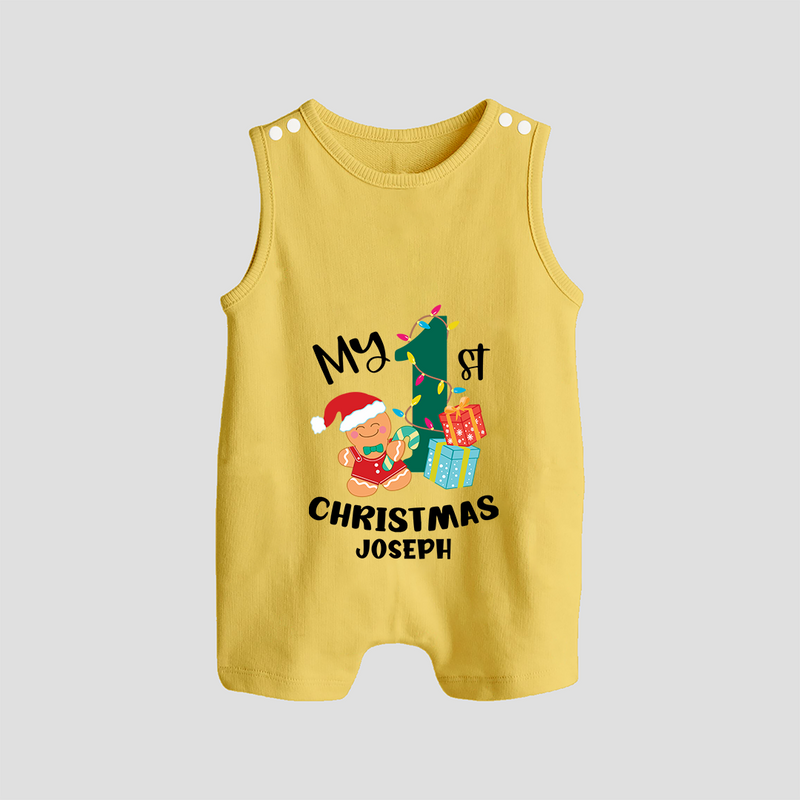 My 1st Christmas - Personalized Kids Romper Suit For Christmas - PASTEL YELLOW - 0 - 5 Months Old (Chest 18")