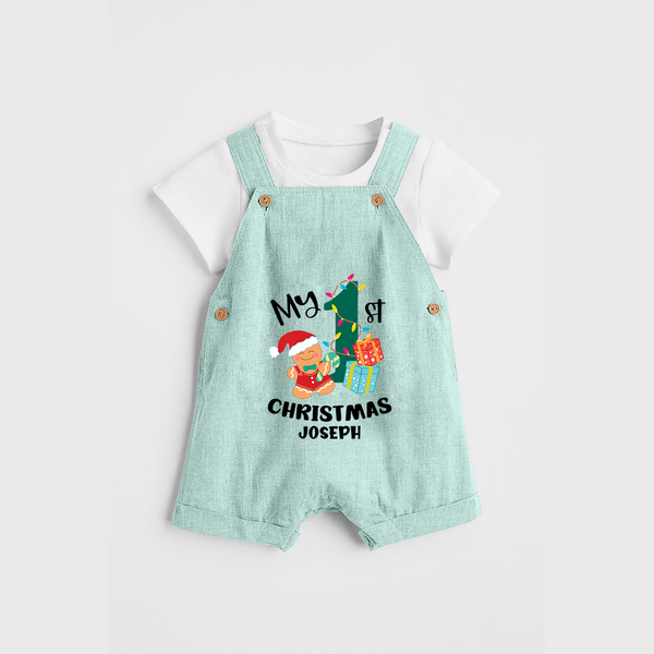 My 1st Christmas - Personalized Kids Dungaree Set For Christmas - ARCTIC BLUE - 0 - 5 Months Old (Chest 18")