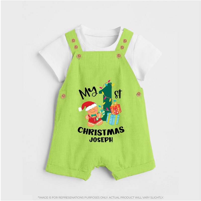 My 1st Christmas - Personalized Kids Dungaree Set For Christmas - GREEN - 0 - 5 Months Old (Chest 18")