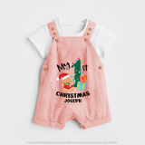 My 1st Christmas - Personalized Kids Dungaree Set For Christmas - PEACH - 0 - 5 Months Old (Chest 18")