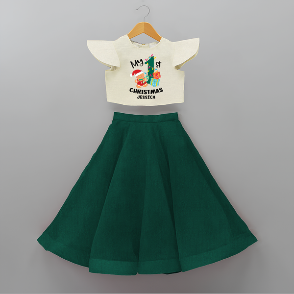 My 1st Christmas - Personalized Kids Crop Top And Skirt For Christmas - BOTTLE GREEN - 6 - 9 Months Old (Chest 20" , Frock Waist 20")