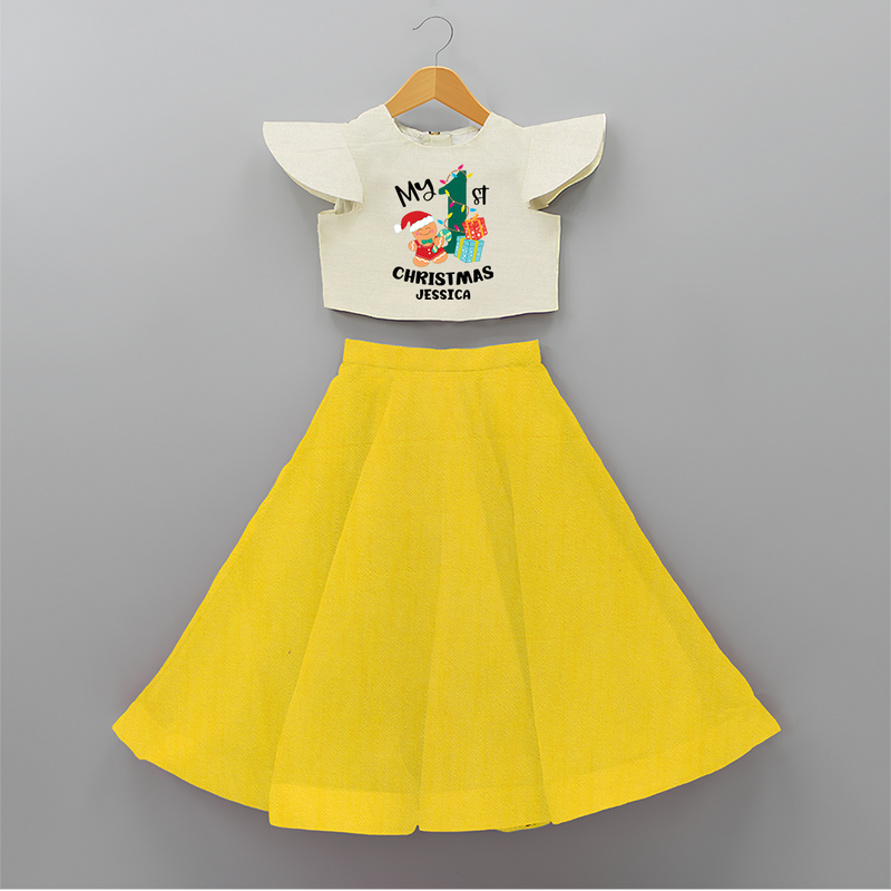 My 1st Christmas - Personalized Kids Crop Top And Skirt For Christmas - YELLOW - 6 - 9 Months Old (Chest 20" , Frock Waist 20")