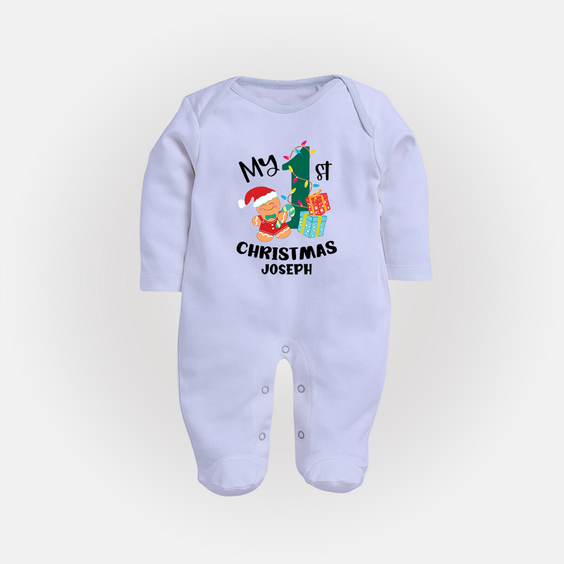 My 1st Christmas - Personalized Kids Baby Sleep Suit For Christmas - BABY BLUE - New Born (Chest 7.5")