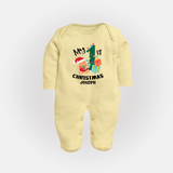 My 1st Christmas - Personalized Kids Baby Sleep Suit For Christmas - PASTEL YELLOW - New Born (Chest 7.5")