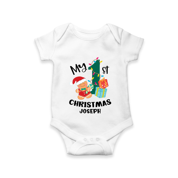 My 1st Christmas - Personalized Baby Romper For Christmas - WHITE - 0 - 3 Months Old (Chest 16")