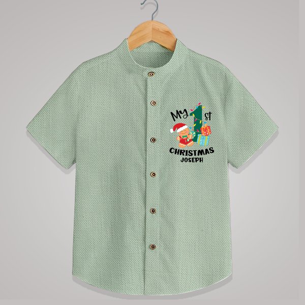 My 1st Christmas - Personalized Kids Shirt For Christmas - MINT GREEN - 0 - 6 Months Old (Chest 23")