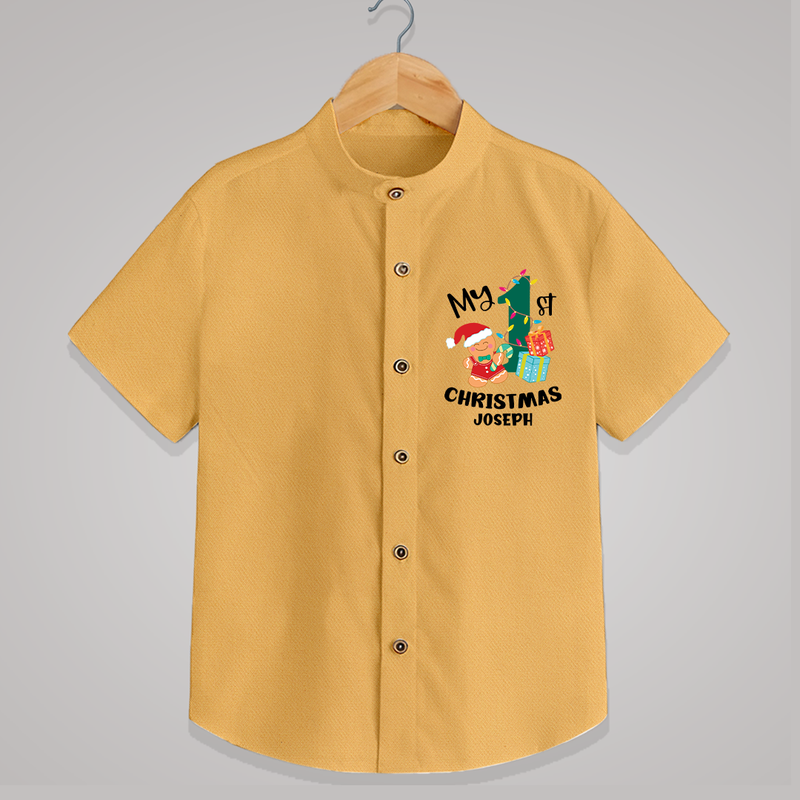 My 1st Christmas - Personalized Kids Shirt For Christmas - PASTEL YELLOW - 0 - 6 Months Old (Chest 23")