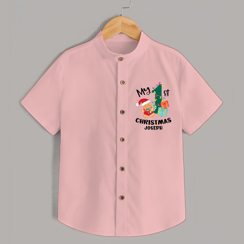 My 1st Christmas - Personalized Kids Shirt For Christmas - PEACH - 0 - 6 Months Old (Chest 23")