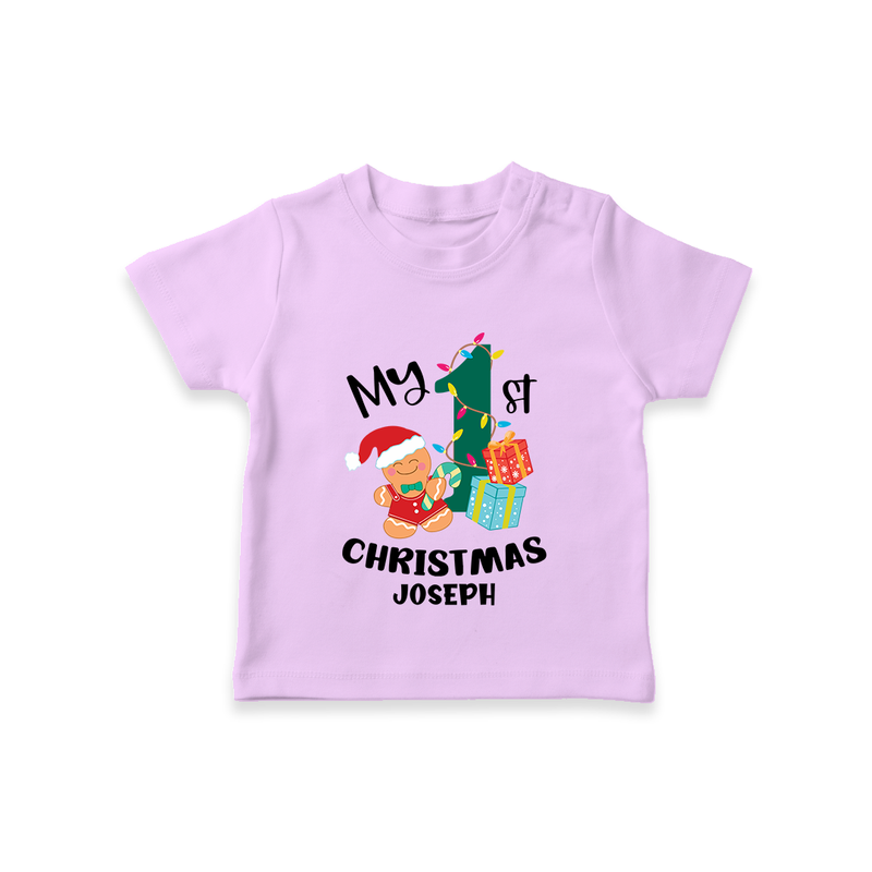 My 1st Christmas - Personalized Kids T-Shirt For Christmas - LILAC - 0-5 Months Old (Chest 17")