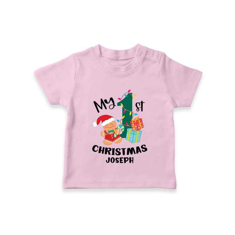 My 1st Christmas - Personalized Kids T-Shirt For Christmas - PINK - 0-5 Months Old (Chest 17")