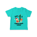 My 1st Christmas - Personalized Kids T-Shirt For Christmas - TEAL - 0-5 Months Old (Chest 17")