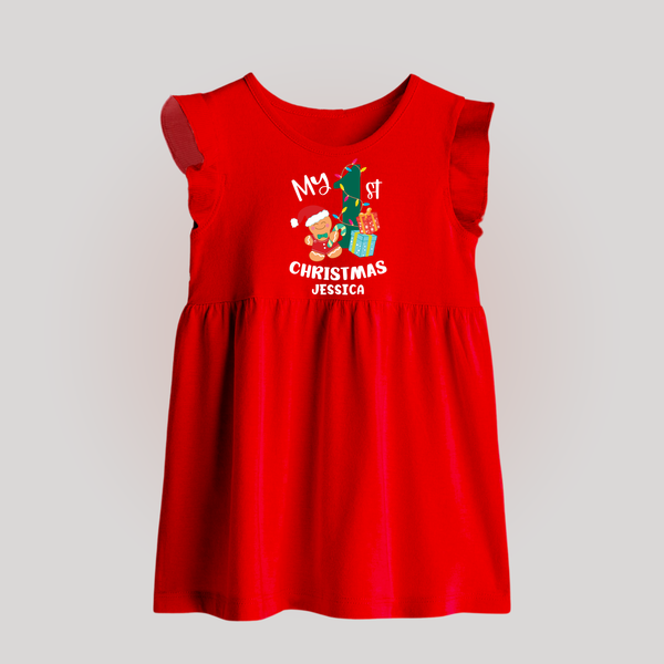 My 1st Christmas - Personalized Baby Frock For Christmas - RED - 0 - 3 Months Old (Chest 17")