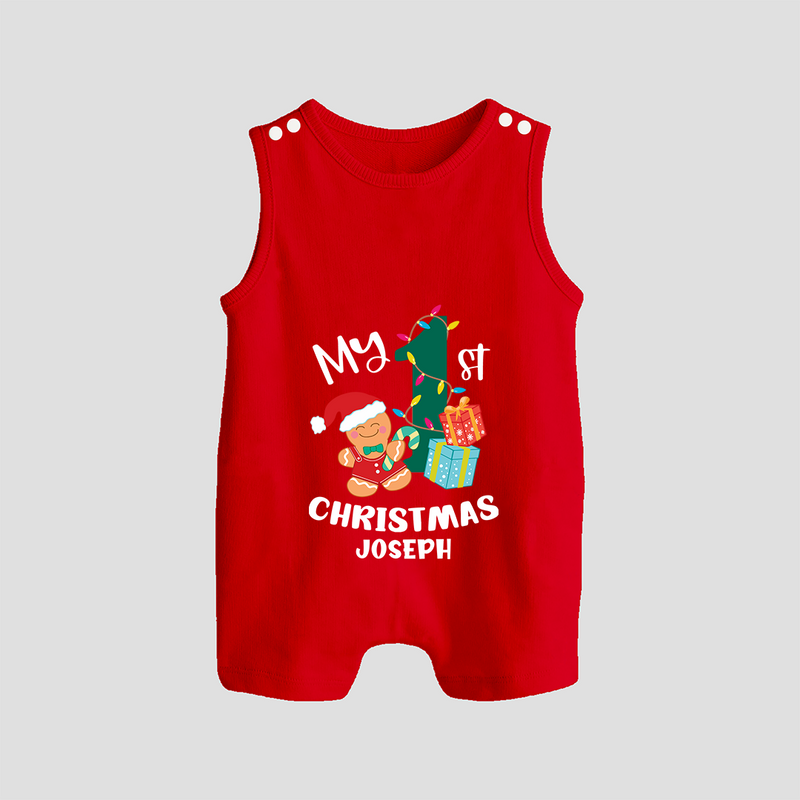 My 1st Christmas - Personalized Kids Romper Suit For Christmas - RED - 0 - 5 Months Old (Chest 18")