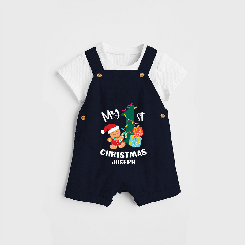 My 1st Christmas - Personalized Kids Dungaree Set For Christmas - NAVY BLUE - 0 - 5 Months Old (Chest 18")