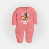 My 1st Christmas - Personalized Kids Baby Sleep Suit For Christmas - PEACH - New Born (Chest 7.5")