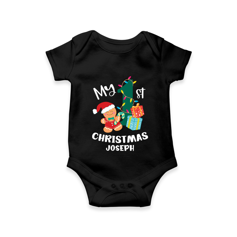 My 1st Christmas - Personalized Baby Romper For Christmas - BLACK - 0 - 3 Months Old (Chest 16")