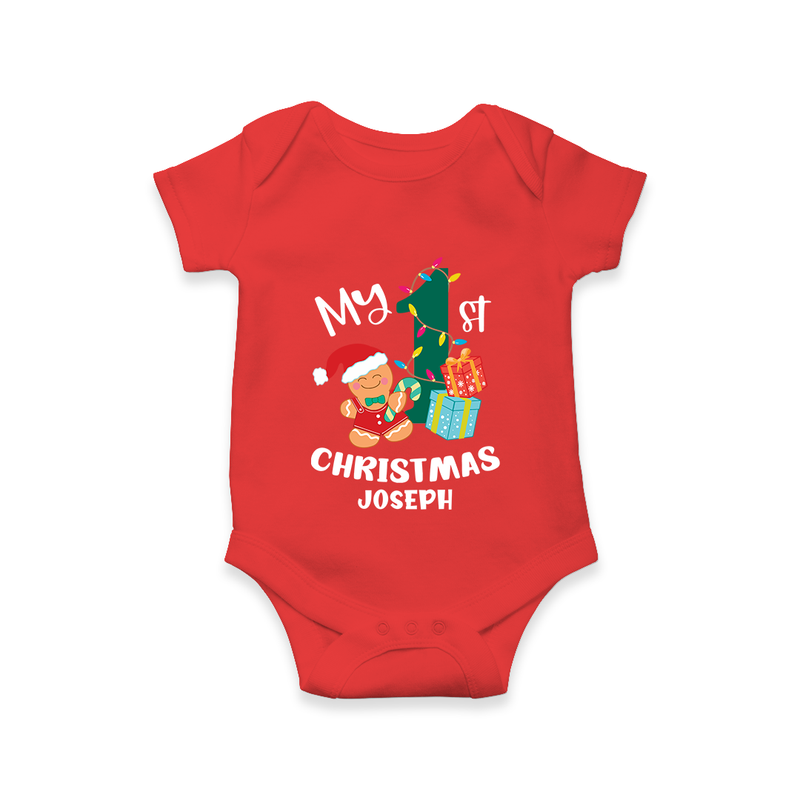 My 1st Christmas - Personalized Baby Romper For Christmas - RED - 0 - 3 Months Old (Chest 16")