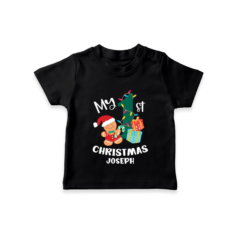 My 1st Christmas - Personalized Kids T-Shirt For Christmas - BLACK - 0-5 Months Old (Chest 17")