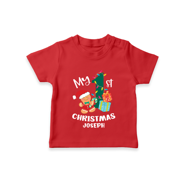 My 1st Christmas - Personalized Kids T-Shirt For Christmas - RED - 0-5 Months Old (Chest 17")