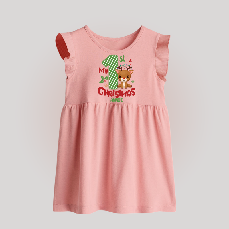 My 1st Christmas - Customized Baby Frock For Christmas - BABY PINK - 0 - 3 Months Old (Chest 17")