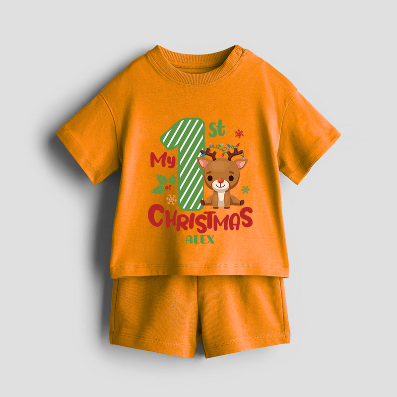 My 1st Christmas - Customized Co-ord Set For Christmas - TANGERINE - 0-5 months old  (Chest 18")