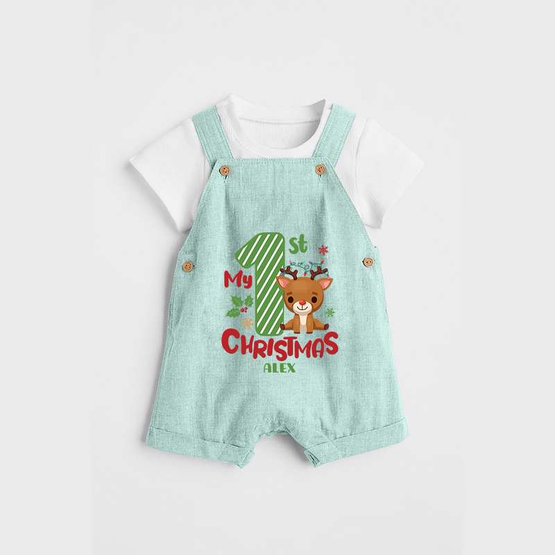 My 1st Christmas - Customized Dungaree Set For Christmas - ARCTIC BLUE - 0 - 5 Months Old (Chest 18")