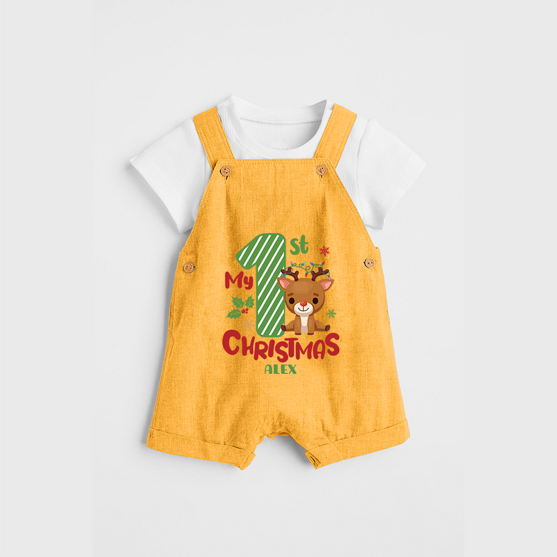 My 1st Christmas - Customized Dungaree Set For Christmas - PASTEL YELLOW - 0 - 5 Months Old (Chest 18")