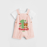 My 1st Christmas - Customized Dungaree Set For Christmas - PEACH - 0 - 5 Months Old (Chest 18")